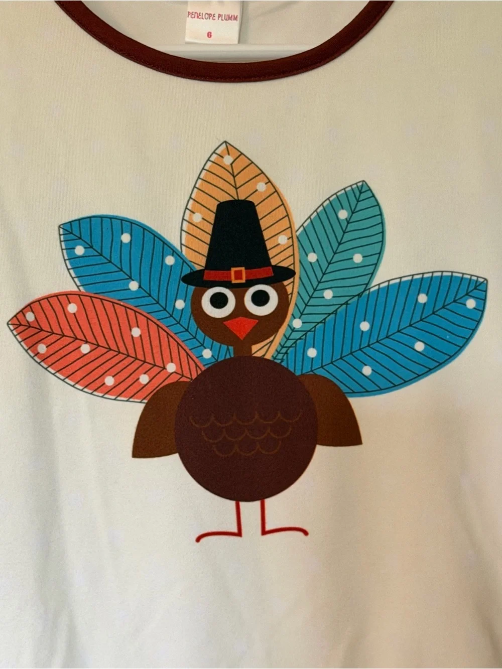 Girls' Cream Burgundy & Teal Turkey Print Set